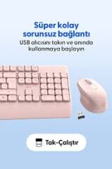 DAXİ MK-260 Klavye Kablosuz Set 2.4GHz Pembe Q TR Comfort Touch Combo Pad Hediyeli