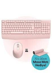 DAXİ MK-260 Klavye Kablosuz Set 2.4GHz Pembe Q TR Comfort Touch Combo Pad Hediyeli