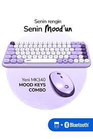 DAXİ MK-340 Klavye Kablosuz Set Bluetooth/ WiFi Lilac Q TR Retro Tuş 3 Cihaza Bağlantı Mini