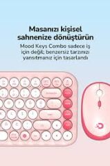 DAXİ MK-340 Klavye Kablosuz Set Bluetooth/ WiFi Light Pink Q TR Retro Tuş 3 Cihaza Bağlantı Mini