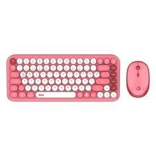 DAXİ MK-340 Klavye Kablosuz Set Bluetooth/ WiFi Light Pink Q TR Retro Tuş 3 Cihaza Bağlantı Mini