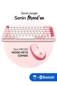 DAXİ MK-340 Klavye Kablosuz Set Bluetooth/ WiFi Light Pink Q TR Retro Tuş 3 Cihaza Bağlantı Mini