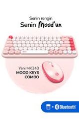 DAXİ MK-340 Klavye Kablosuz Set Bluetooth/ WiFi Light Pink Q TR Retro Tuş 3 Cihaza Bağlantı Mini