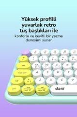 DAXİ MK-340 Klavye Kablosuz Set Bluetooth/ WiFi Mint Green Q TR Retro Tuş 3 Cihaza Bağlantı Mini