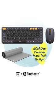 DAXİ MK-350 Klavye Kablosuz Set Bluetooth/ WiFi Siyah Q TR Retro Tuş 3 Cihaza Bağlantı Mini+Pad