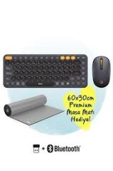 DAXİ MK-350 Klavye Kablosuz Set Bluetooth/ WiFi Siyah Q TR Retro Tuş 3 Cihaza Bağlantı Mini+Pad