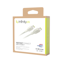 InfinityLab InstantConnect USB-C - USB-C - 100W PD 5 Feet Ultra Hızlı Şarj Kablosu, Beyaz