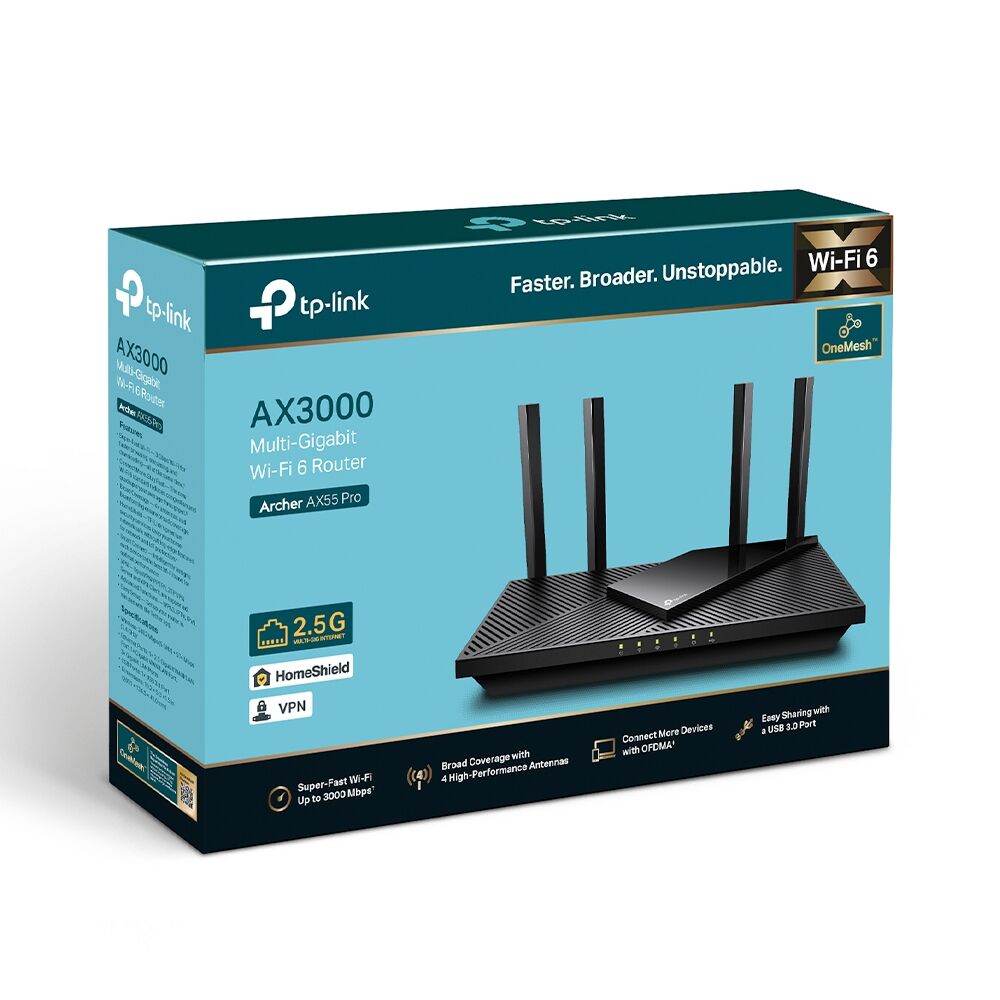 TP-Link Archer AX55 Pro Serisi 3000Mbps 2.4GHz-5GHz Wi-Fi6 DualBand Gigabit Router