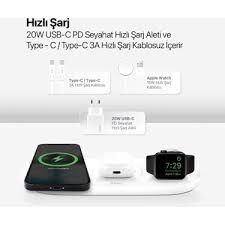 TTEC Smartcharger AIR iPHONE+Apple WATCH+AIRPODS KABLOSUZ HIZLI ŞARJ ALETİ VE PD 20W SEYAHAT ŞARJ ALETİ