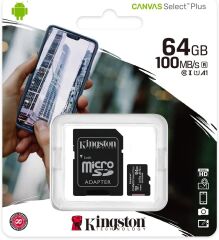 Kingston Canvas Plus 64GB Class 10 100MB/s Okuma Hızlı MicroSD Hafıza Kartı