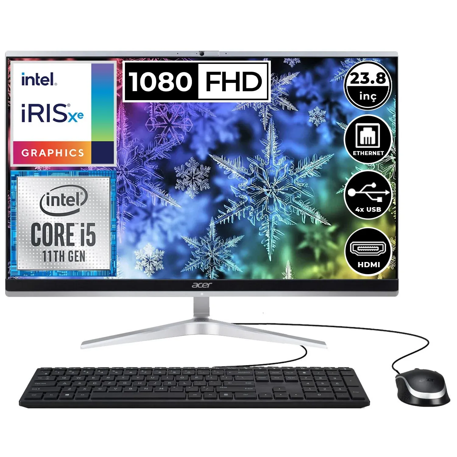 Acer Aspire C24-1650 i5-1135G7 8 GB 256 GB SSD Iris Xe Graphics 23.8'' Full HD All in One PC