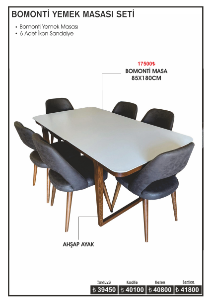 BOMONTİ YEMEK MASASI SETİ