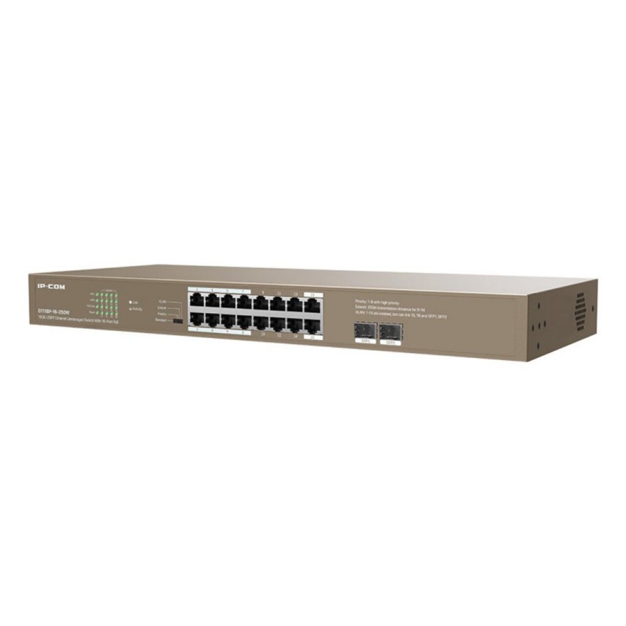IP-Com G1118P-16-250W 16GE Poe Port 250W 2XSFP Switch