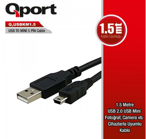 QPORT (Q-USBKM1.5) USB2.0 TO MINI USB 1.5M DATA KABLO