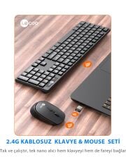 LENOVO LECOO KM2001 SİYAH USB Q TYPE KABLOSUZ KLAVYE & MOUSE SET