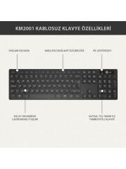 LENOVO LECOO KM2001 SİYAH USB Q TYPE KABLOSUZ KLAVYE & MOUSE SET