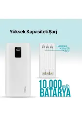 Ttec PowerSlim Trio LCD 10.000mAh PD 22,5W Dahili Kablolu Taşınabilir Şarj Aleti / Powerbank