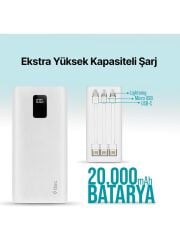 Ttec PowerSlim Trio LCD 20.000mAh PD 22,5W Dahili Kablolu Taşınabilir Şarj Aleti / Powerbank
