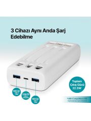 Ttec PowerSlim Trio LCD 20.000mAh PD 22,5W Dahili Kablolu Taşınabilir Şarj Aleti / Powerbank