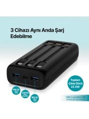Ttec PowerSlim Trio LCD 20.000mAh PD 22,5W Dahili Kablolu Taşınabilir Şarj Aleti / Powerbank