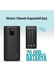 Ttec PowerSlim Trio LCD 20.000mAh PD 22,5W Dahili Kablolu Taşınabilir Şarj Aleti / Powerbank
