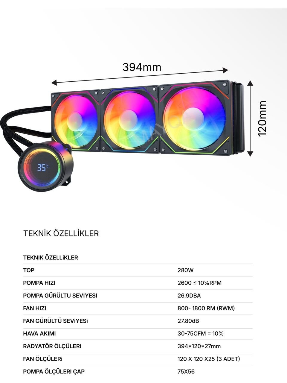 INCA ISS-03XN INTEL/AMD 3X120mm ARGB Led Fanlı 1700P/AM5 Kontrol Uzaktan CPU Sıvı Soğutucu