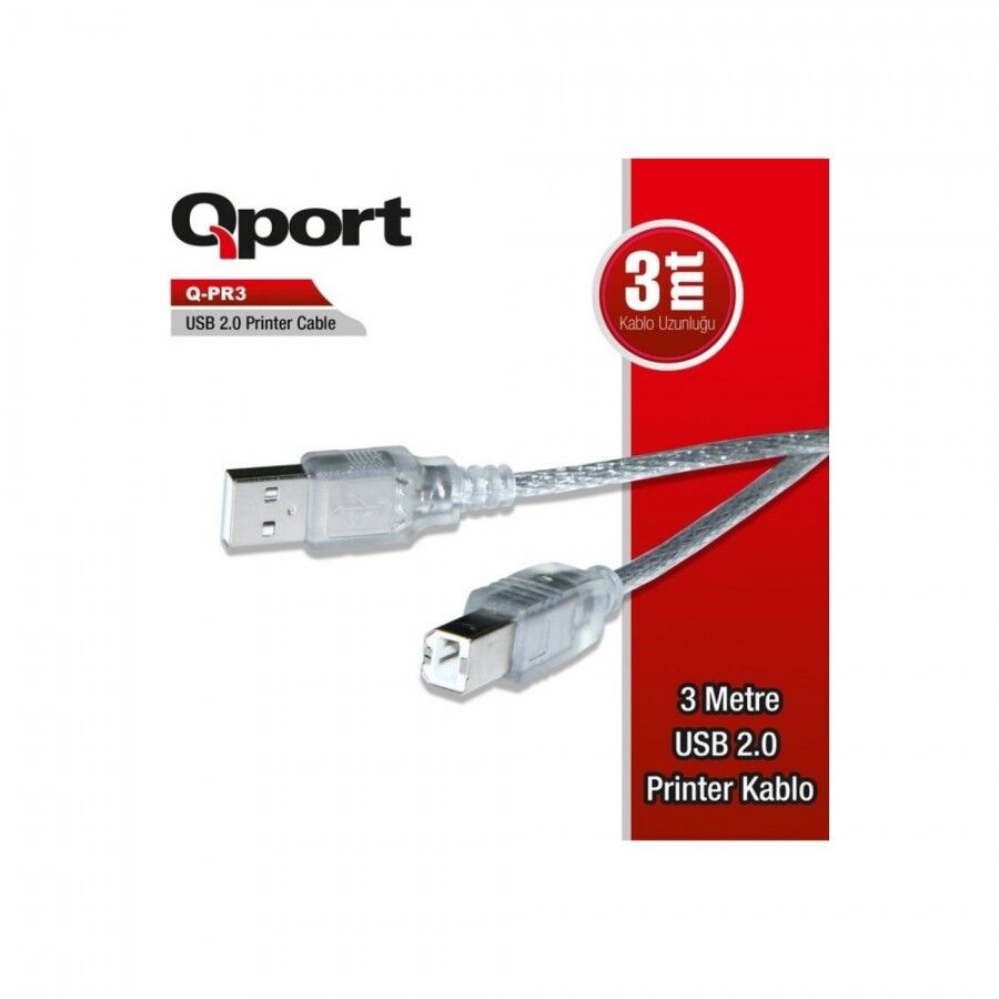 Qport Q-PR3 USB 2.0 Yazıcı Kablosu (Am-Bm) 3M