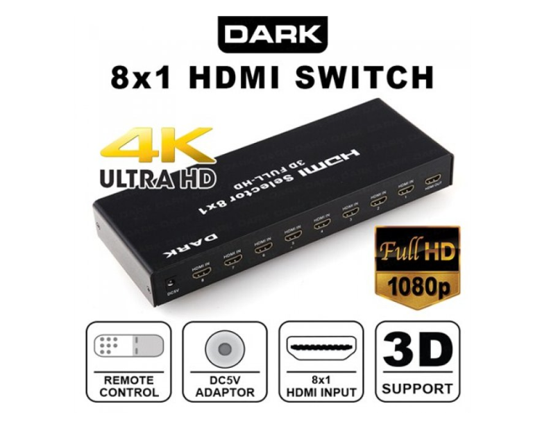 DARK 8 GİRİŞ - 1 ÇIKIŞ UZAKTAN KUMANDALI HDMI SWIT