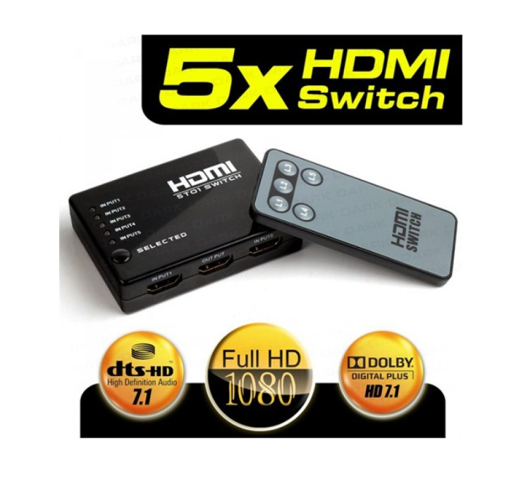 DARK FULL HD 5 GİRİŞ 1 ÇIKIŞLI KUMANDALI HDMI SWITCH