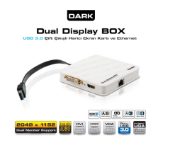 Dark UGA30 Çift Çıkışlı FullHD+ USB 3.0 / 2.0 Harici Ekran Kartı ve Gigabit Ethernet (HDMI / DVI+VGA )