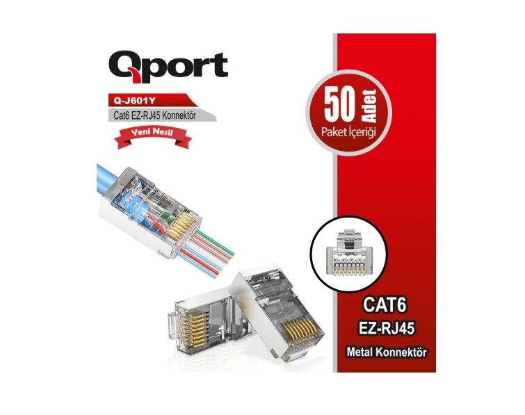 Qport Q-J601Y Cat6 50'lik Paket EZ-RJ45 Metal Yeni Nesil Konnektör