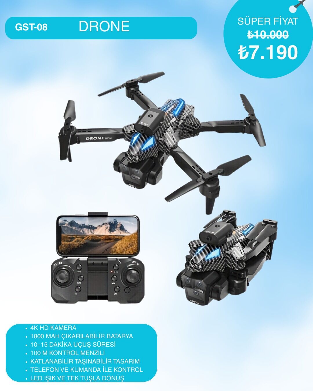 Andowl GST-08 GPS Drone 4K Kameralı