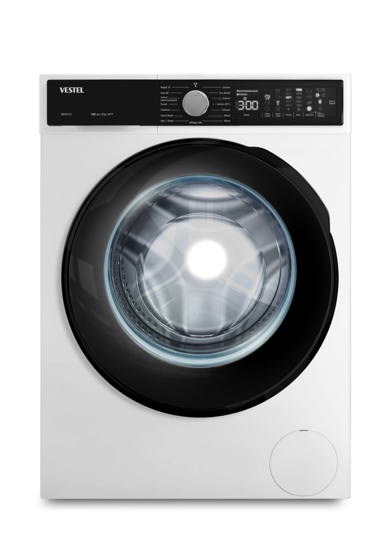 VESTEL WB9B12T3 9Kg Çamaşır Makinesi Beyaz İnverter Geniş Kapak A+++