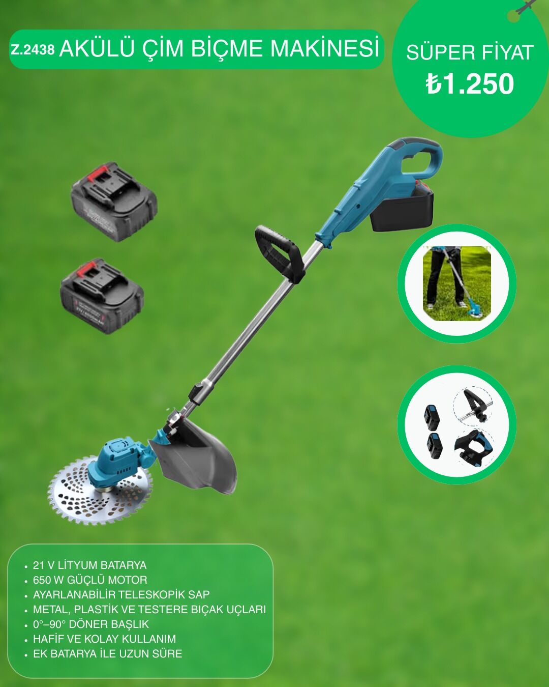 Akülü çim  biçme makinesi Z.2438