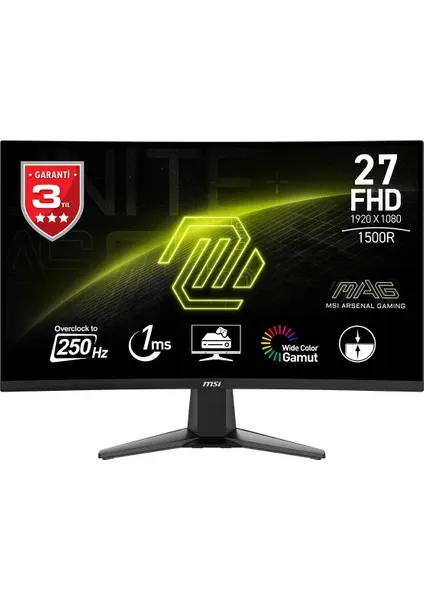 MSI MAG 27C6X 27'' CURVED 1500R VA 1MS 250HZ ADAPTİVE-SYNC SİYAH FHD MONİTÖR