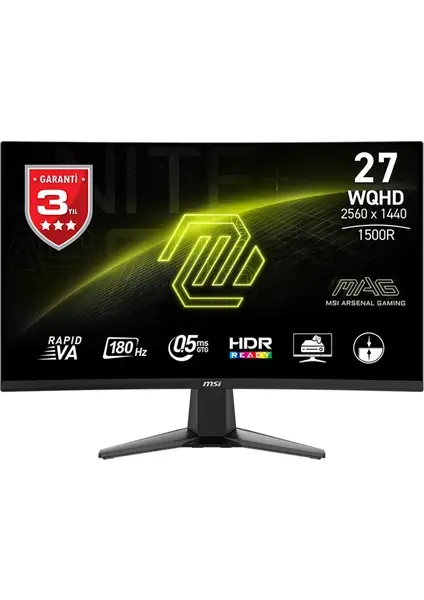 MSI 27'' MAG 27CQ6F Curved 2560X1440 1500R VA RAPID 0.5ms180HZ FreeSync Siyah QHD Monitör