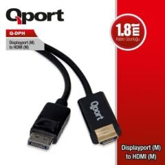 Qport Q-DPH DP(M) to HDMI(M) 1.80m 4K Destekli Çevirici Kablo