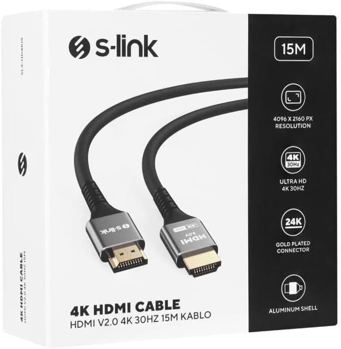 S-link SLX-HD4K15 19+1 HDMI to HDMI 15m Metal v2.0 4K 30Hz Kablo