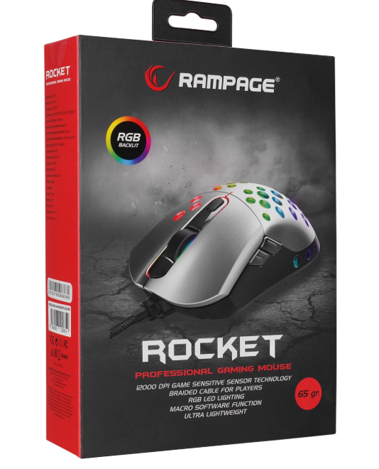 RAMPAGE SMX-R66 ROKETSİYAH-RGB IŞIKLI USB 1200DPI 7 MAKRO TUŞLU KABLOLU GAMING MOUSE