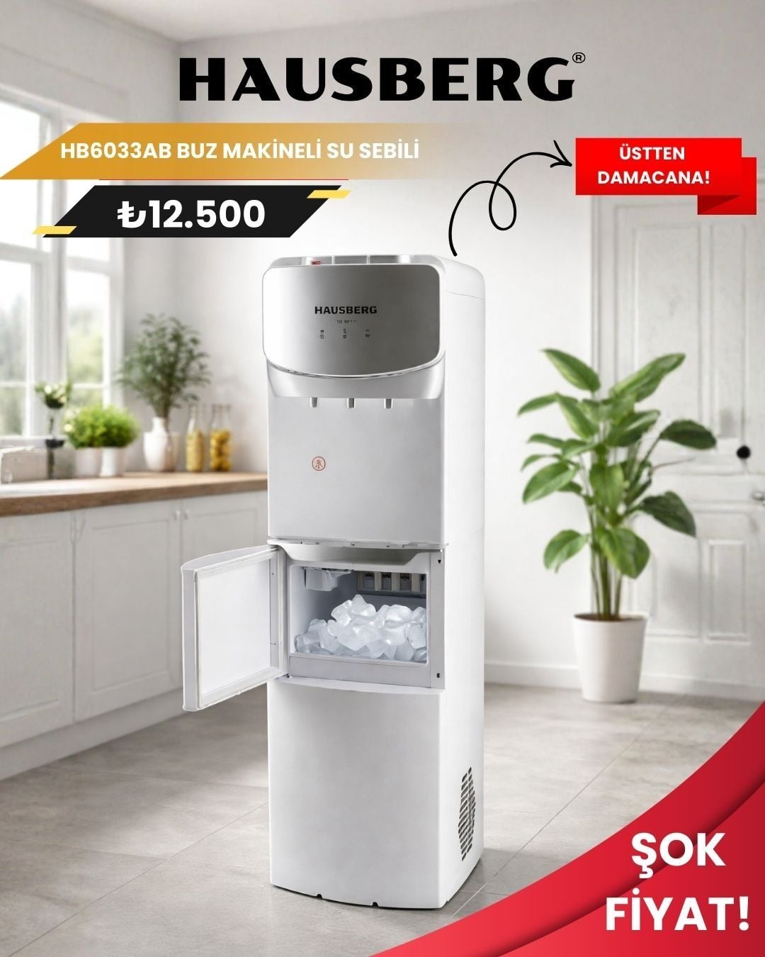 Hausberg HB6033AB Buz Makineli Su Sebili