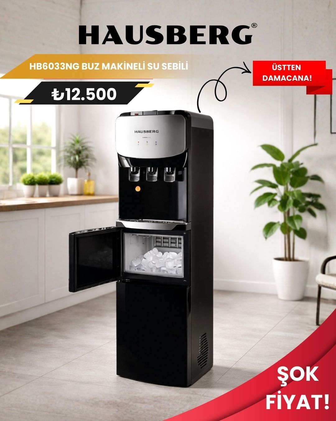 Hausberg HB6033NG Buz Makineli Su Sebili