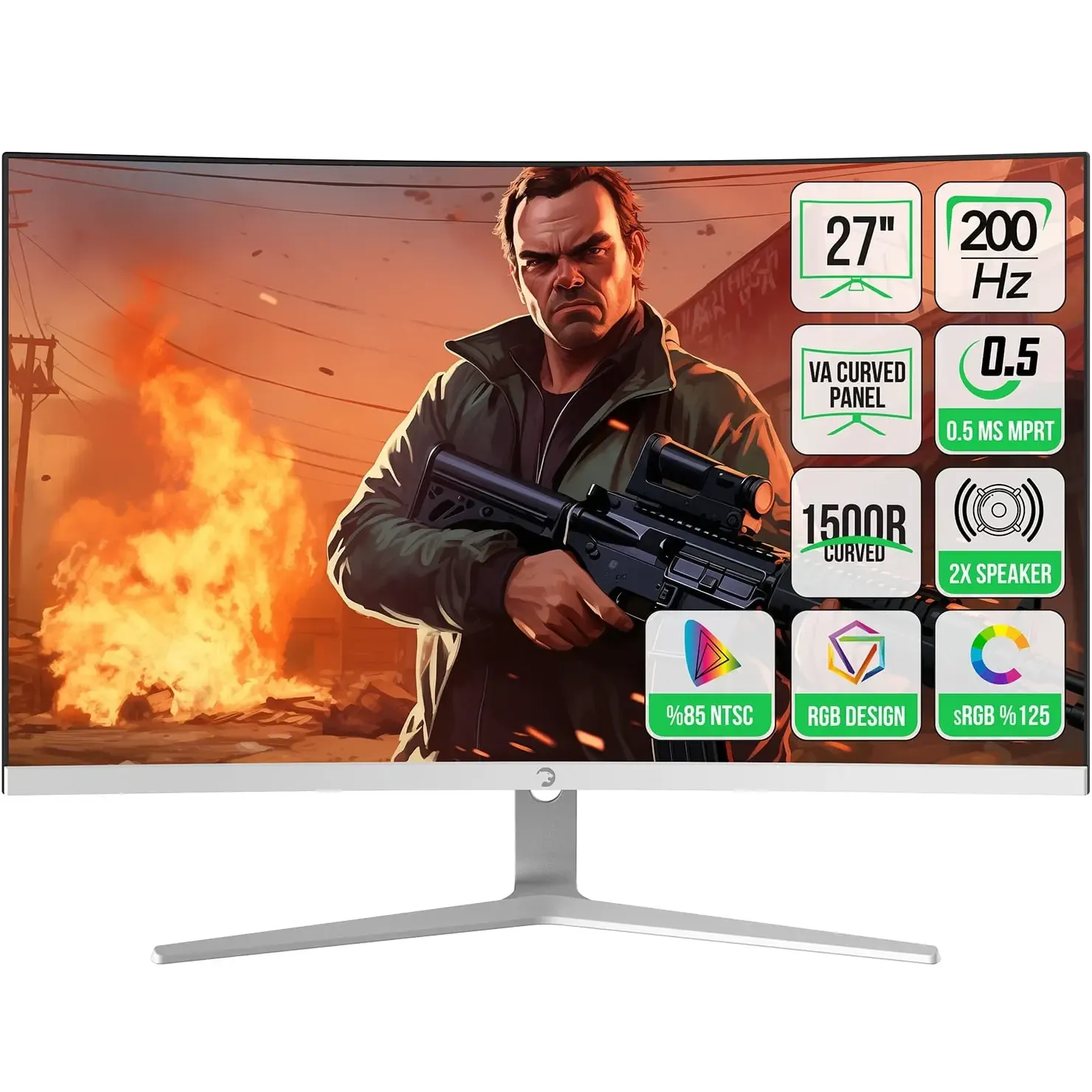 GamePower Vivid T50 27'' 1500R Curved RGB 200Hz 0.5ms FHD 2x2W Speaker VA Gaming Monitör, Beyaz