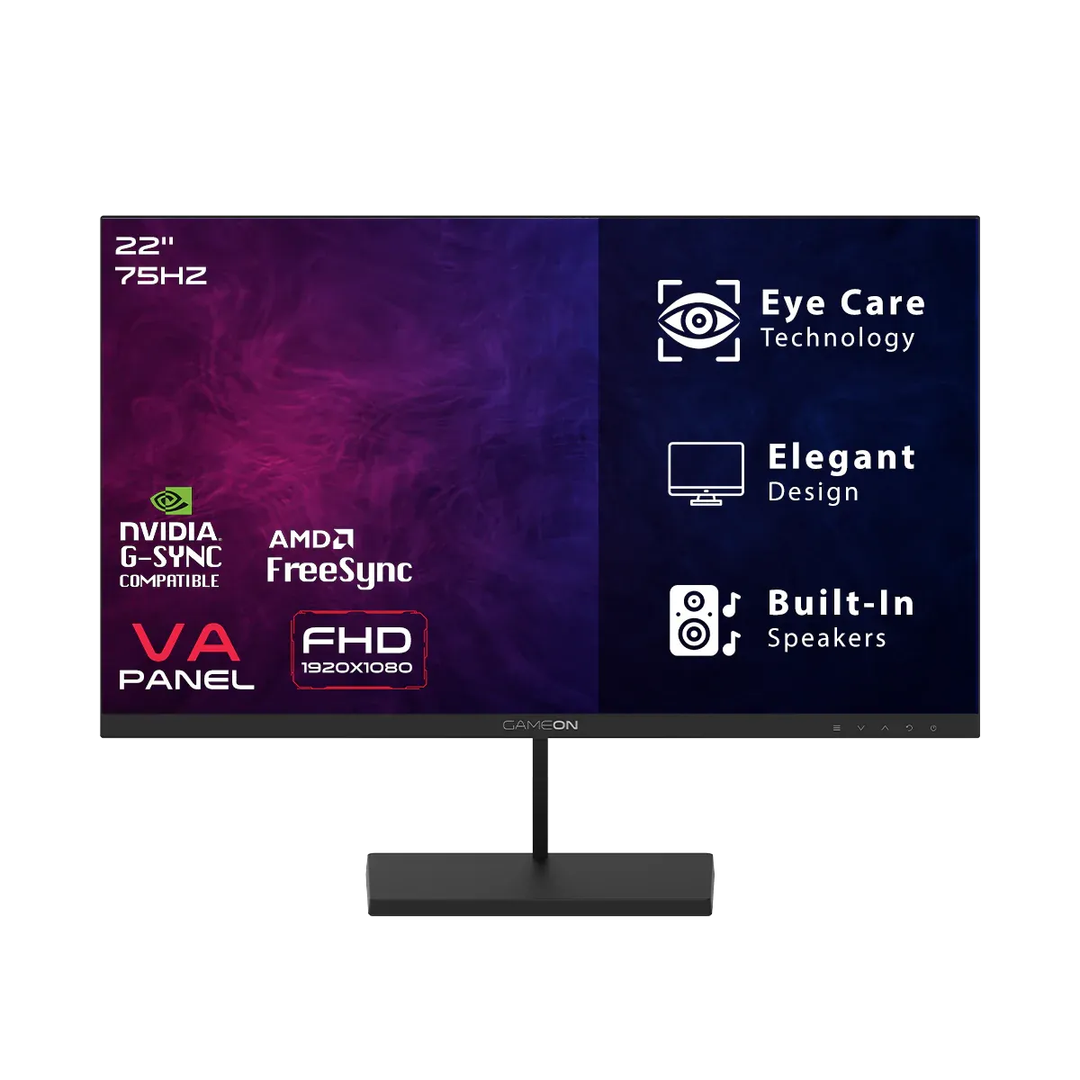 GameOn GB22F75 Basic Serisi 21.45'' FHD, 75Hz, 5ms, VA Panel Oyun Monitörü, Siyah