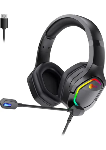Lecoo HT403 USB2.0 Kulak Üstü RGB LED Aydınlatmalı Kablolu Gaming Kulaklık Siyah