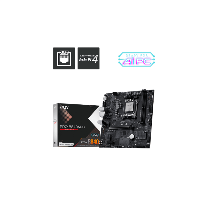 MSI PRO B840M-B AM5 DDR5 8000MHZ(OC) HDMI VGA 2X M.2 USB 5 GBS 2.5G LAN MATX