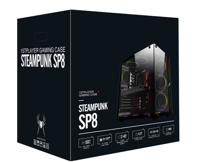 1ST PLAYER SP8 SİYAH 750W 80+ SILVER ATX 3.1 ARGB 7X12CM FAN TEMPERLİ CAM USB 3.0 ATX KASA