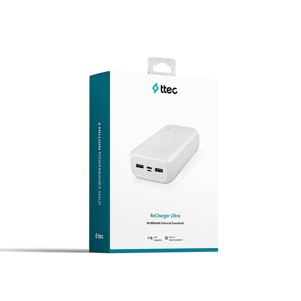 Ttec Recharger Ultra 30.000 mAh Akım Korumalı Powerbank, Beyaz