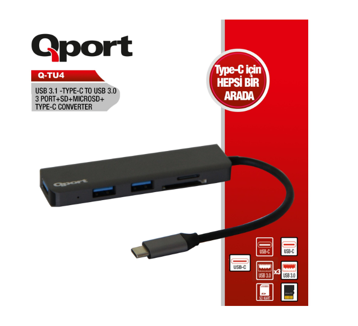 Qport Q-TU4 Type-C To Usb 3x3.0port+Type-C (F) Çevirici