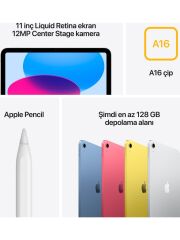 Apple iPad A16 11''  Tablet pembe - 128 GB