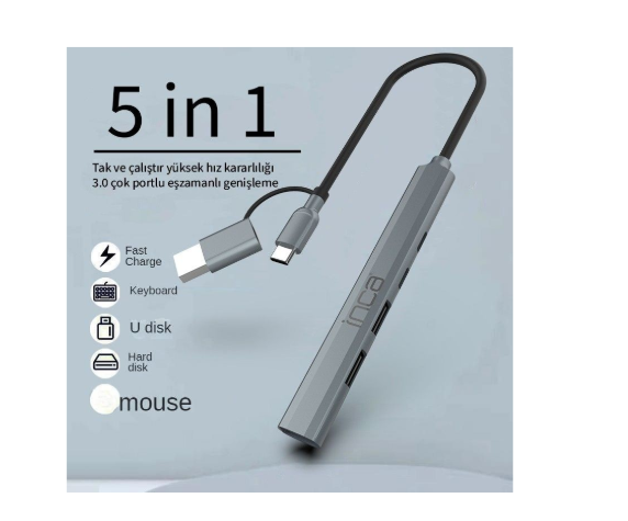Inca IUTP-06T USB 3.0 & Type-C 3.1 Hub 1 X USB 3.0 +2 X USB+Type-C+PD100W 2.0 Çoklayıcı Aluminyum Kasa